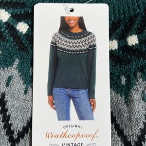 NWT Weatherproof Vintage Ladies' Fairisle Sweater Green M